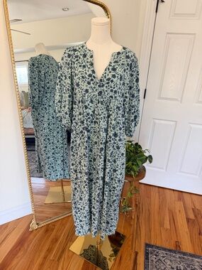 Universal Thread Floral Midi Dress Small Blue Green Long Sleeve Boho